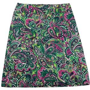 Vintage Talbots Green/Magenta/Navy Classic Paisley Print Cotton Skirt Size 12